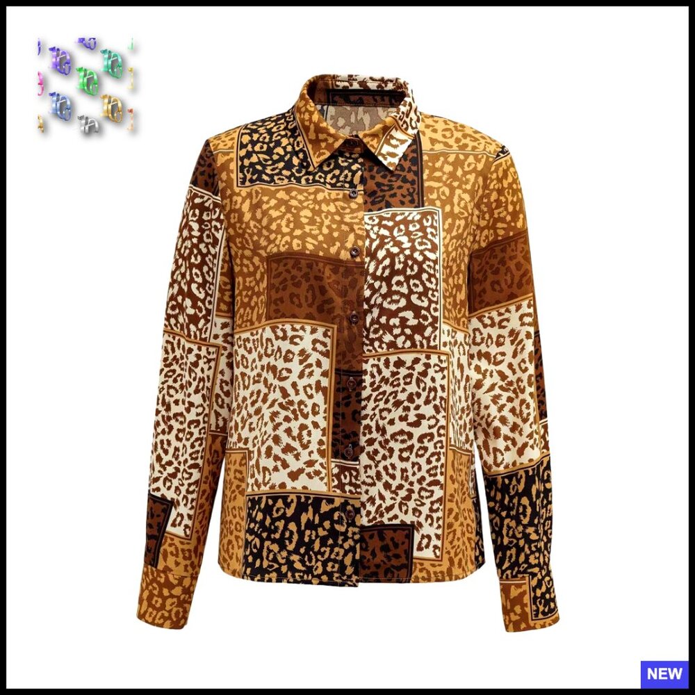Leopard Print Button Down Blouse Long Sleeve Coll… - image 1